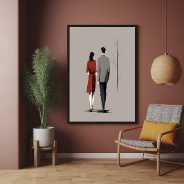 Minimalistisch paar dat samen moderne lijnkunst wa poster
