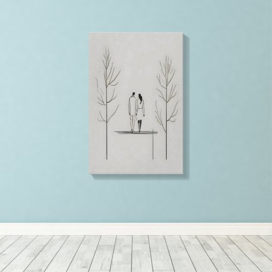 Minimalistisch paar moderne lijnkunst canvas afdruk (Insitu (Houten vloer))