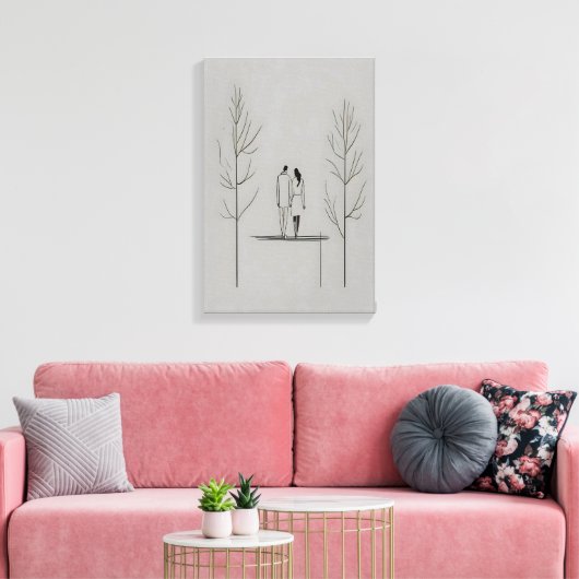 Minimalistisch paar moderne lijnkunst canvas afdruk (Insitu (Woonkamer))