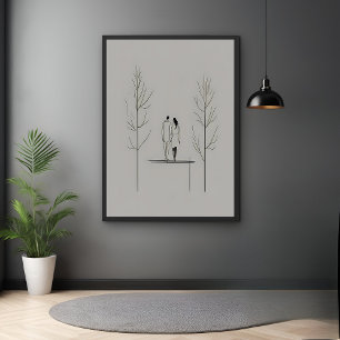 Minimalistisch paar moderne lijnkunst poster
