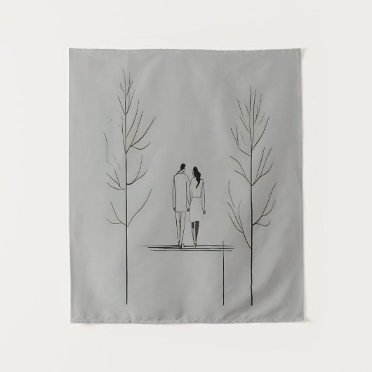 Minimalistisch paar moderne lijnkunst wandkleed (Voorkant)