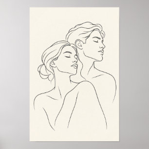 Minimalistisch paar omhelsingslijn kunst poster