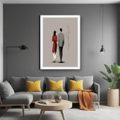 Minimalistisch Paar Samen Lopend Moderne Lijnkunst Perfect Poster