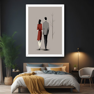 Minimalistisch Paar Samen Lopend Moderne Lijnkunst Perfect Poster