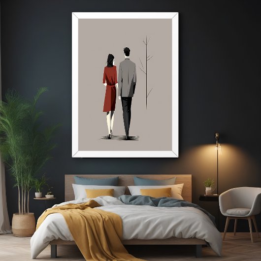 Minimalistisch Paar Samen Lopend Moderne Lijnkunst Perfect Poster