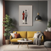 Minimalistisch Paar Samen Lopend Moderne Lijnkunst Perfect Poster