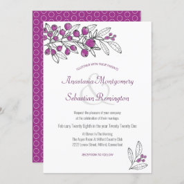 Minimalistisch Paars Berry verlaat Sjabloon bruilo Kaart