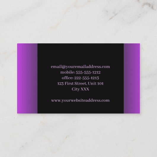 Minimalistisch paars en zwart visitekaartje (Achterkant)