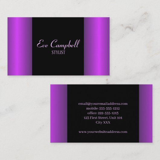 Minimalistisch paars en zwart visitekaartje (Voorkant / Achterkant)