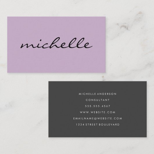 Minimalistisch Paars met cursieve tekst Visitekaartje (Voorkant / Achterkant)