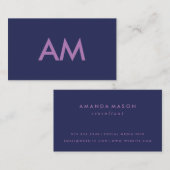 Minimalistisch Paars monogram Visitekaartje (Voorkant / Achterkant)