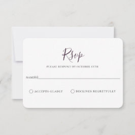 Minimalistisch Paars Plum Wedding RSVP Kaart