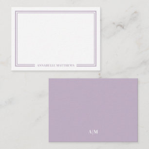 Minimalistisch Paars Twee Rand Monogram Notitiekaartje
