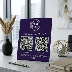 Minimalistisch Paars Zakelijk Logo Twee QR-Codes Reclamebord Met Voetstuk