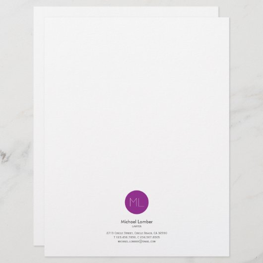 Minimalistisch Paarse cirkel Monogram Letterhoofd Briefhoofd Sjabloon (Voorkant / Achterkant)