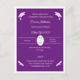 Minimalistisch Paarse en witte aangepaste Afstuder Aankondigingskaart