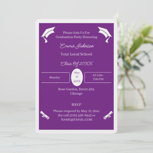 Minimalistisch Paarse en witte aangepaste Afstuder Kaart (Staand voorkant)