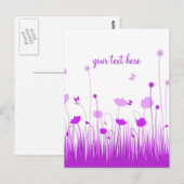 Minimalistisch Paarse en Witte Poppies Meadow Scri Briefkaart (Voorkant / Achterkant)