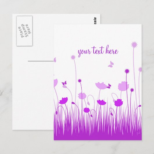 Minimalistisch Paarse en Witte Poppies Meadow Scri Briefkaart (Voorkant / Achterkant)
