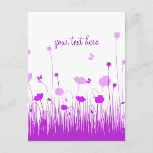 Minimalistisch Paarse en Witte Poppies Meadow Scri Briefkaart (Voorkant)