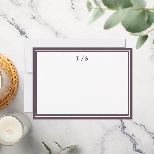 Minimalistisch Paarse rand monogram Notitiekaartje
