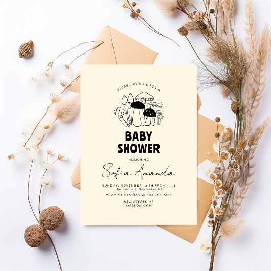 Minimalistisch paddenstoel Baby shower Kaart