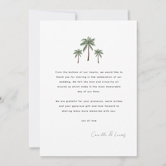 Minimalistisch palmbos bruiloft Dank u wel Kaart (Achterkant)