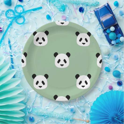 Minimalistisch Panda Pattern - Sage Green Papieren Bordje (Feest)
