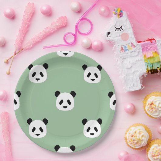 Minimalistisch Panda Pattern - Sage Green Papieren Bordje (Feest)