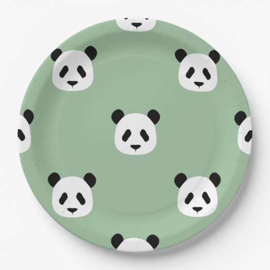 Minimalistisch Panda Pattern - Sage Green Papieren Bordje (Voorkant)