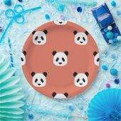 Minimalistisch Panda Pattern - Terracotta Red Papieren Bordje (Feest)