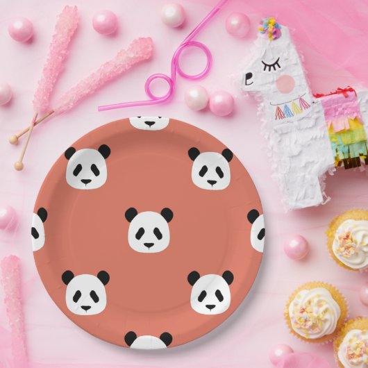 Minimalistisch Panda Pattern - Terracotta Red Papieren Bordje (Feest)