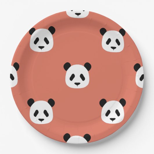 Minimalistisch Panda Pattern - Terracotta Red Papieren Bordje (Voorkant)