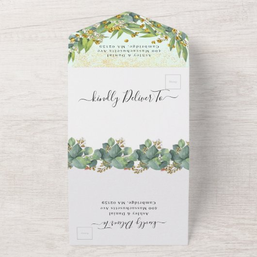 Minimalistisch papaverbruik met legante bruiloft i all in one uitnodiging (Buitenkant)