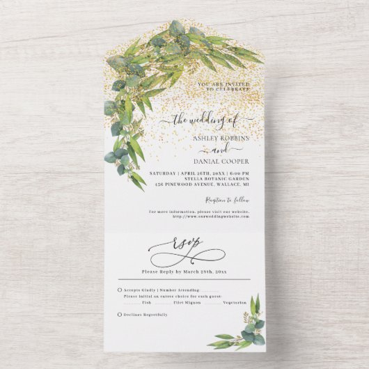 Minimalistisch papaverbruik met legante bruiloft i all in one uitnodiging (Binnen)