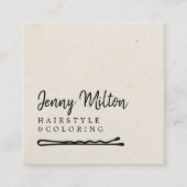 Minimalistisch papier beige donkergrijs haar Bobby Vierkante Visitekaartje (Voorkant)