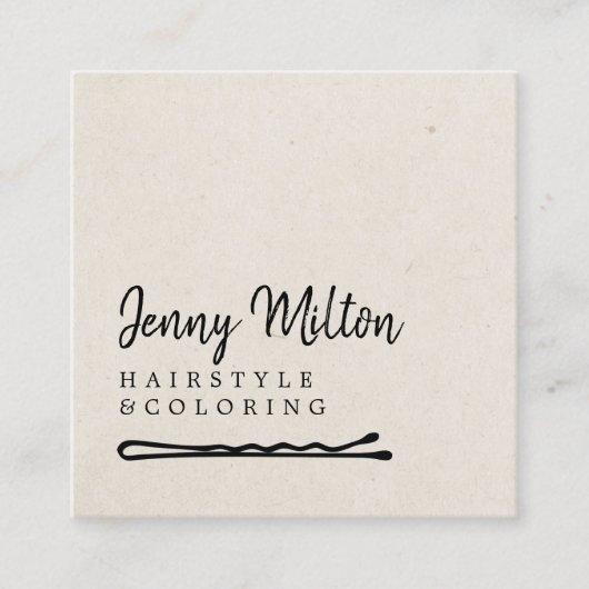 Minimalistisch papier beige donkergrijs haar Bobby Vierkante Visitekaartje (Voorkant)