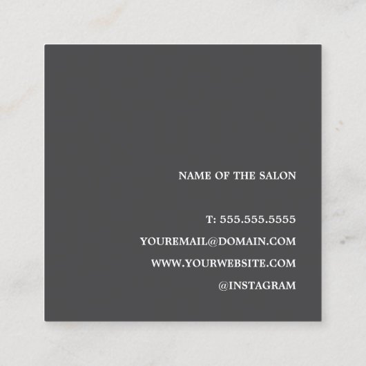 Minimalistisch papier beige donkergrijs haar Bobby Vierkante Visitekaartje (Achterkant)