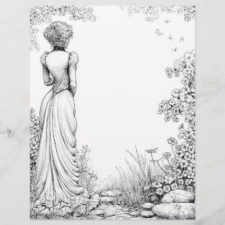 Minimalistisch papier met vintage vrouw ontwerp briefhoofd