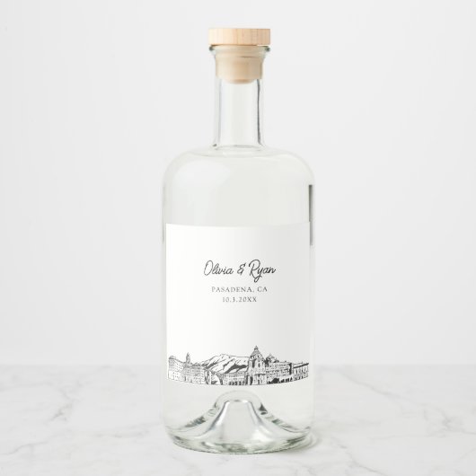 Minimalistisch Pasadena Bruiloft Custom Likeurfles Etiket (Voorkant)