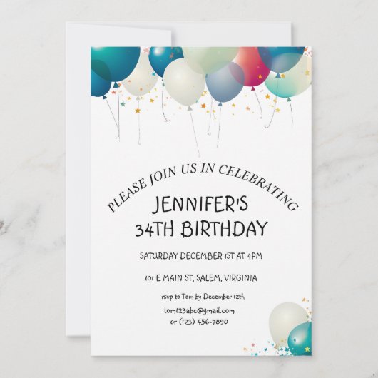 Minimalistisch Pastel Ballonnen Verjaardagsfeest Kaart (Achterkant)