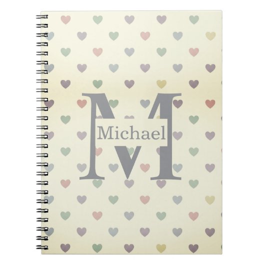 Minimalistisch Pastel Hart Patroon Aangepaste Mono Notitieboek (Voorkant)