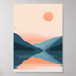 Minimalistisch Pastel Lake en Berg Poster