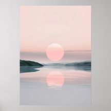 Minimalistisch Pastel Lake Sunset landschap