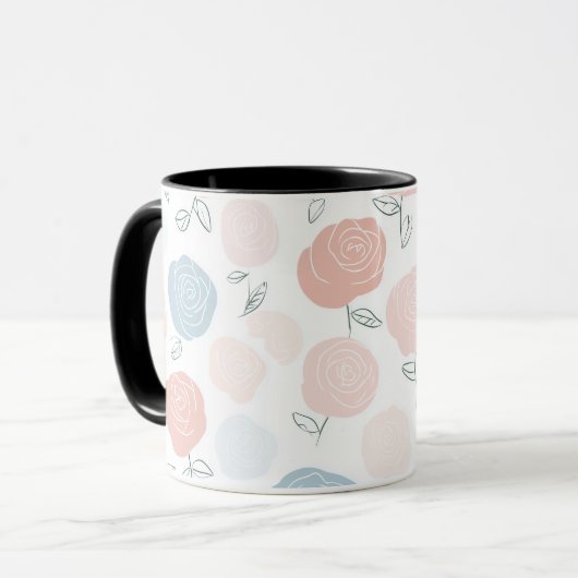 Minimalistisch Pastel Roze Wit Bloemmotief Mok (Voorkant links)