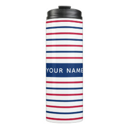 Minimalistisch patroon van rode en blauwe strepen  thermosbeker