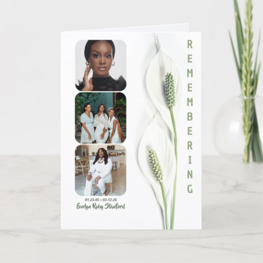 Minimalistisch Peace Lily dubbelgevouwen rouwprogr (Voorkant)