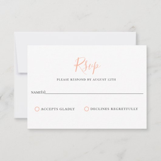Minimalistisch peach Bellini Weddenschap RSVP-kaar RSVP Kaartje (Voorkant)