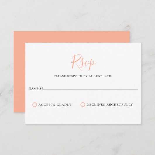 Minimalistisch peach Bellini Weddenschap RSVP-kaar RSVP Kaartje (Voorkant / Achterkant)