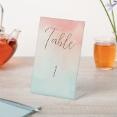 Minimalistisch Peach & Turquoise Trouwtafel nummer Reclamebord Met Voetstuk (Insitu)